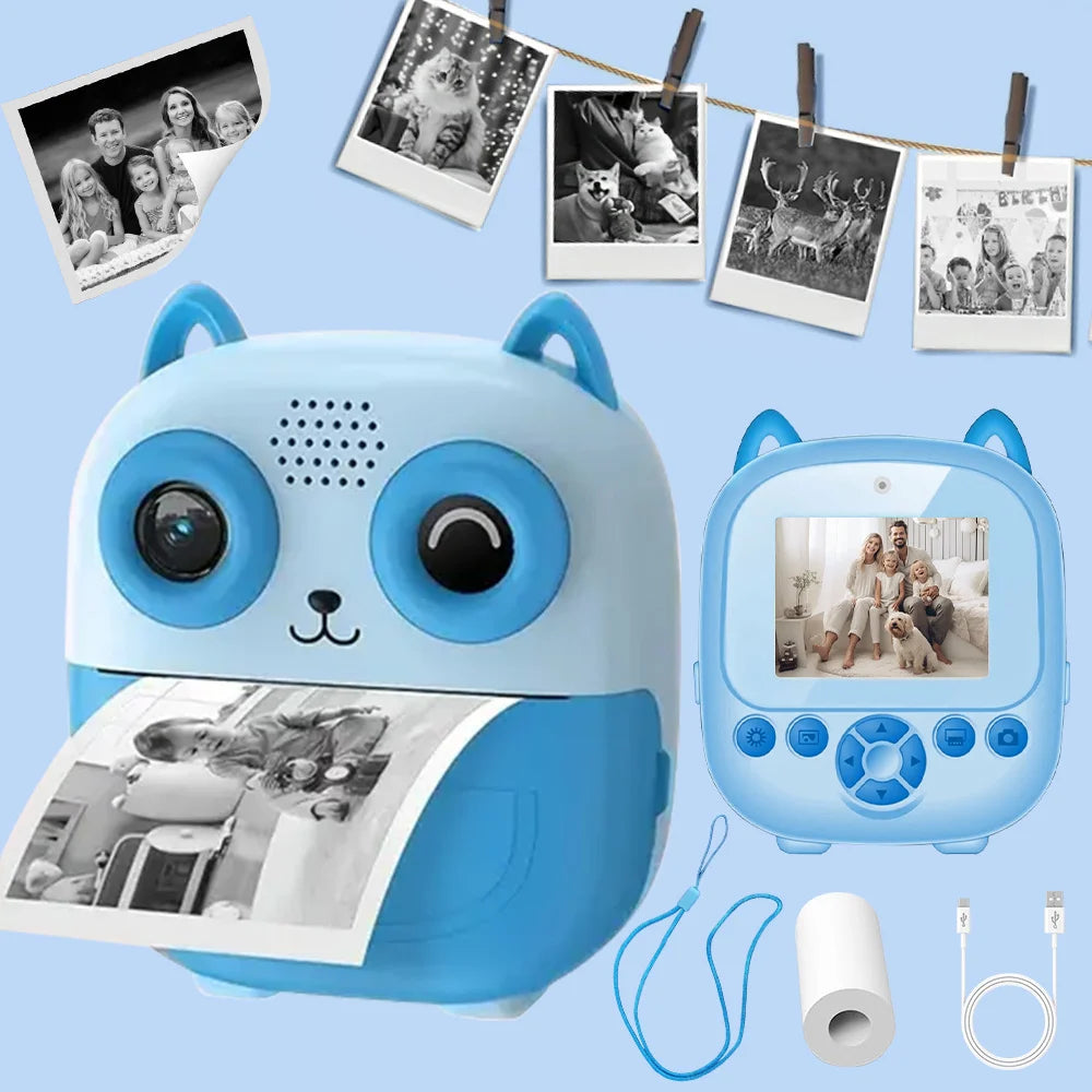 Instant Print Digital Camera - Mini Portable Photo Printer with Cute Cartoon Design, Instant Black & White Printing