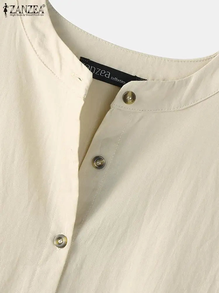 Robe Maxi Femme Coton Bohème ZANZEA - Chemise Longue Manches Longues Automne