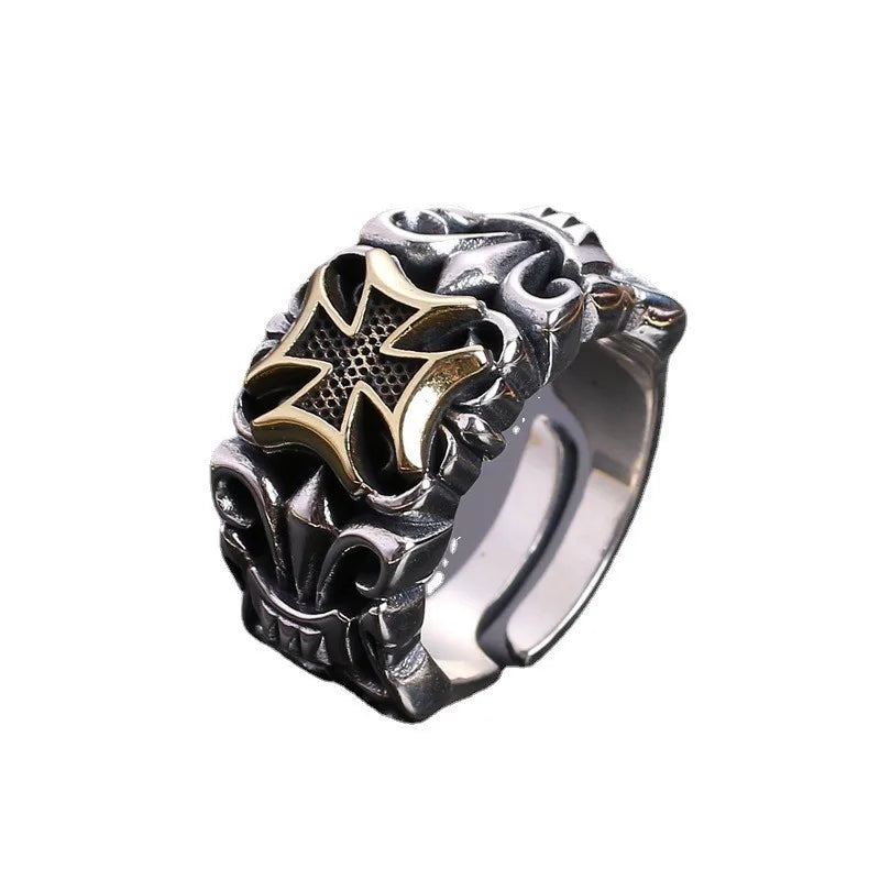 Bague Croix Punk Grande Ajustable Homme - Bijou Gothique Rétro Street