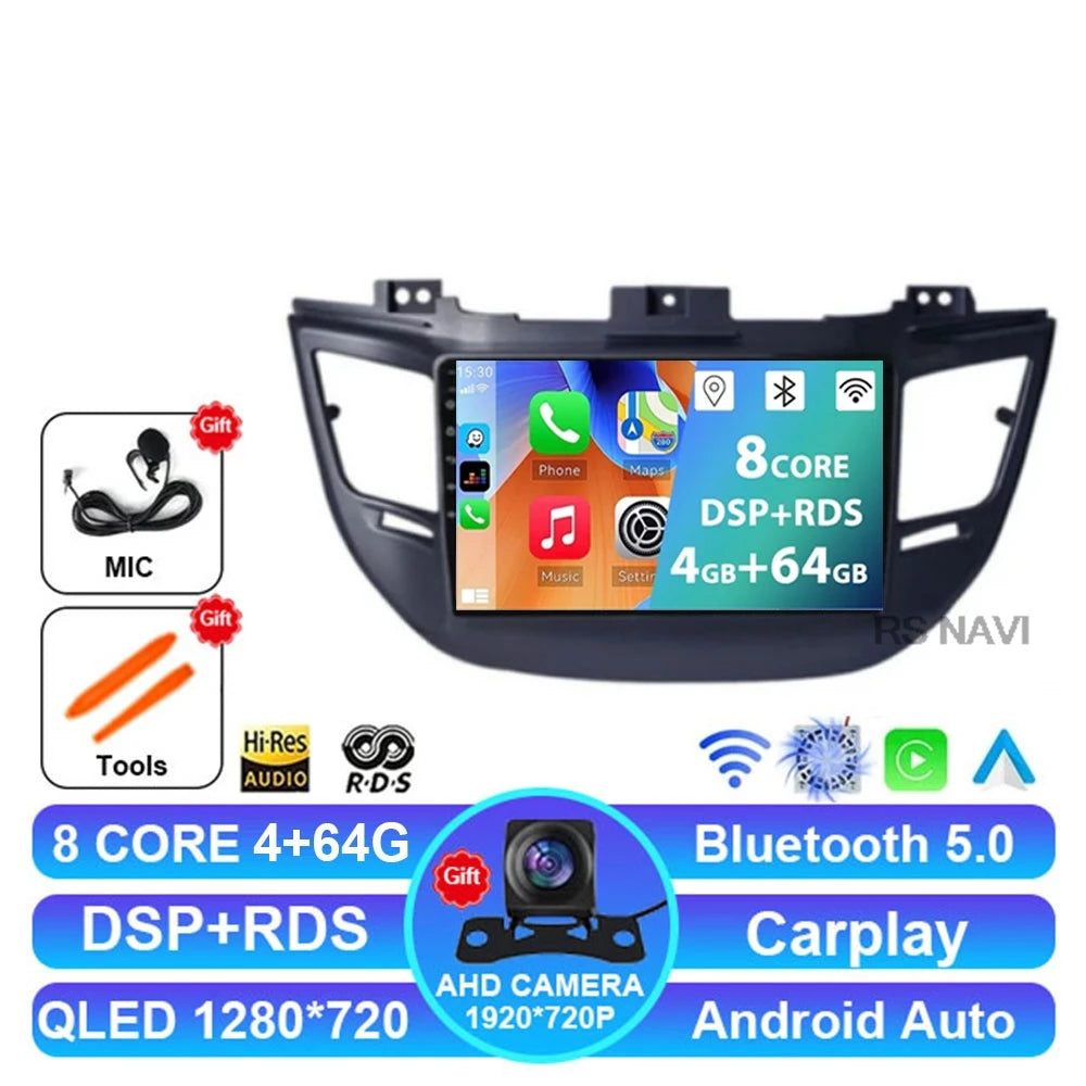 Radio Auto Android 15 Hyundai Tucson IX35 2015-2018 - QLED CarPlay DSP