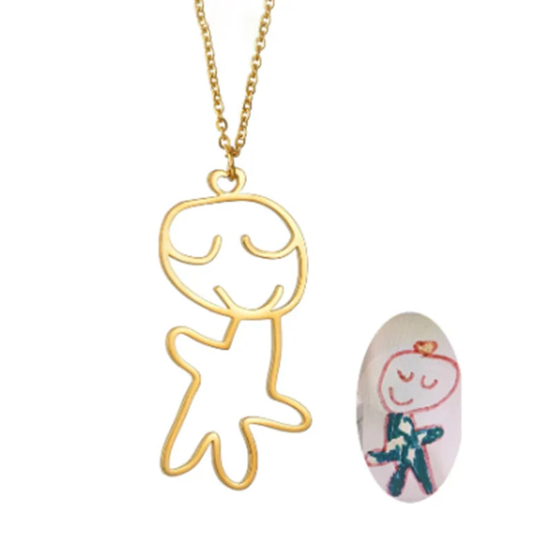 Collier Dessin Enfant Personnalisé Acier Inoxydable - Pendentif Artwork Logo Cadeau