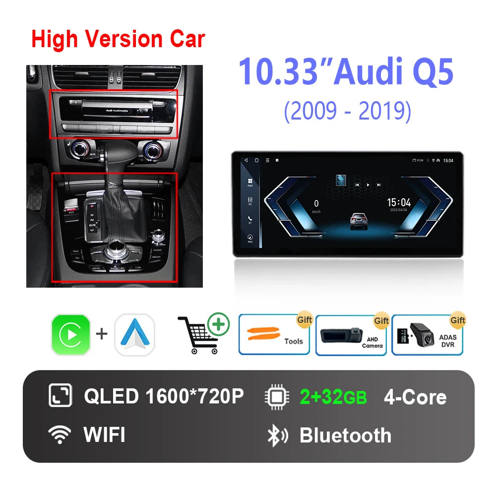 Radio Auto Android 14 Audi Q5 2009-2019 - QLED CarPlay GPS Navigation HD