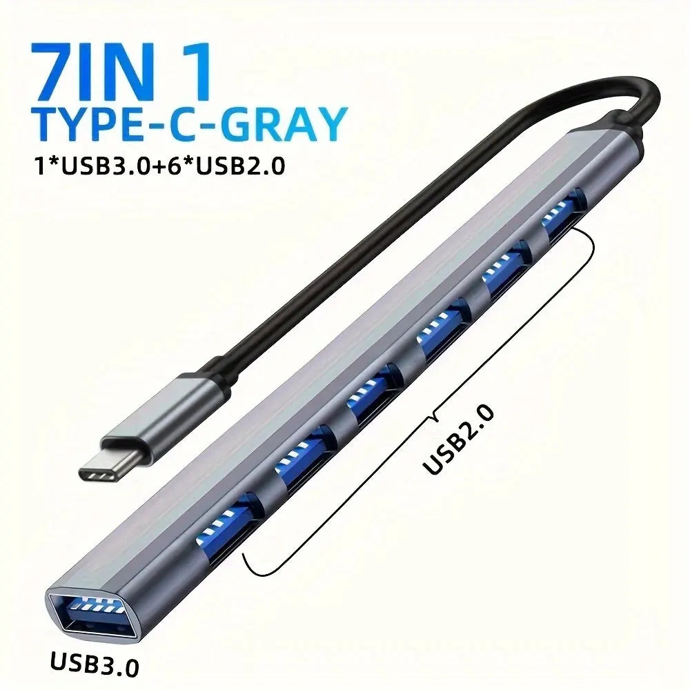 Hub USB 7 Ports Type A/C 3.0 2.0 - Concentrateur Multi Adaptateur Laptop PC