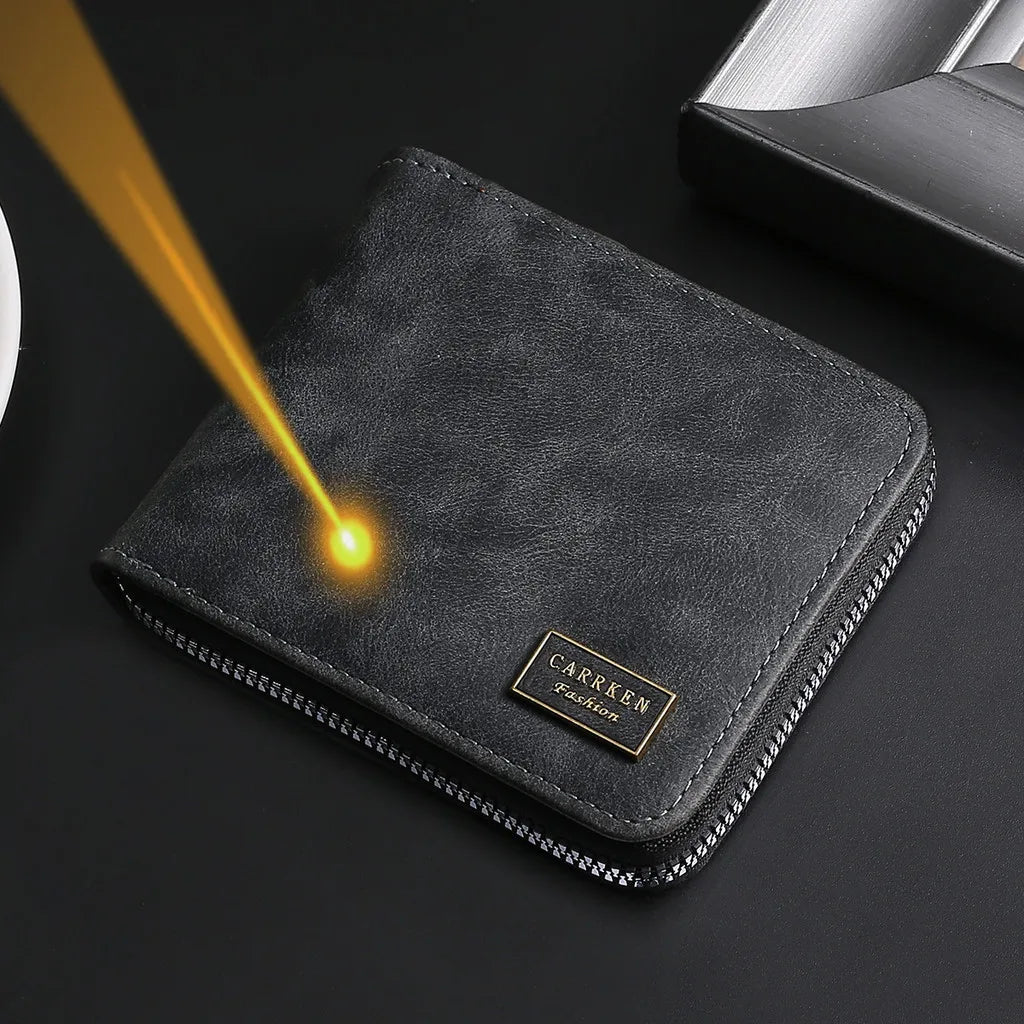 Portefeuille Homme Gravé Nom Zipper Court - Porte-Monnaie Cartes Fête Pères