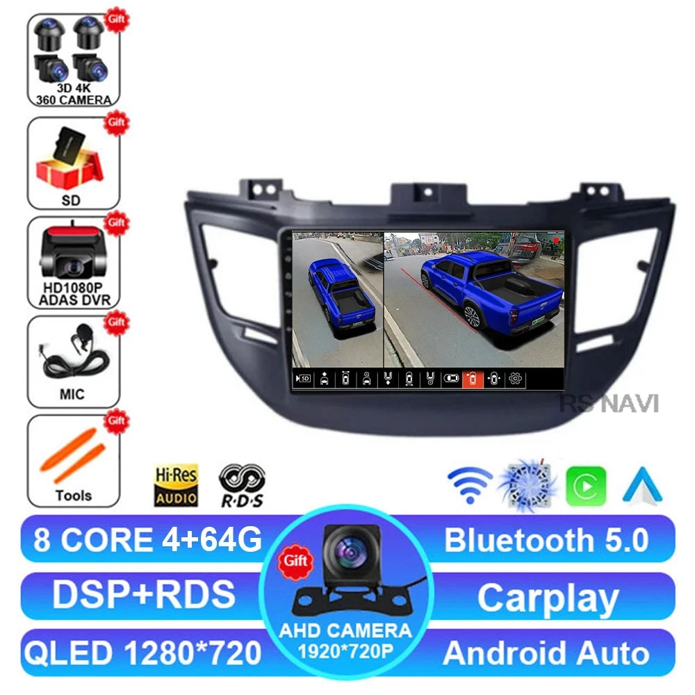Radio Auto Android 15 Hyundai Tucson IX35 2015-2018 - QLED CarPlay DSP