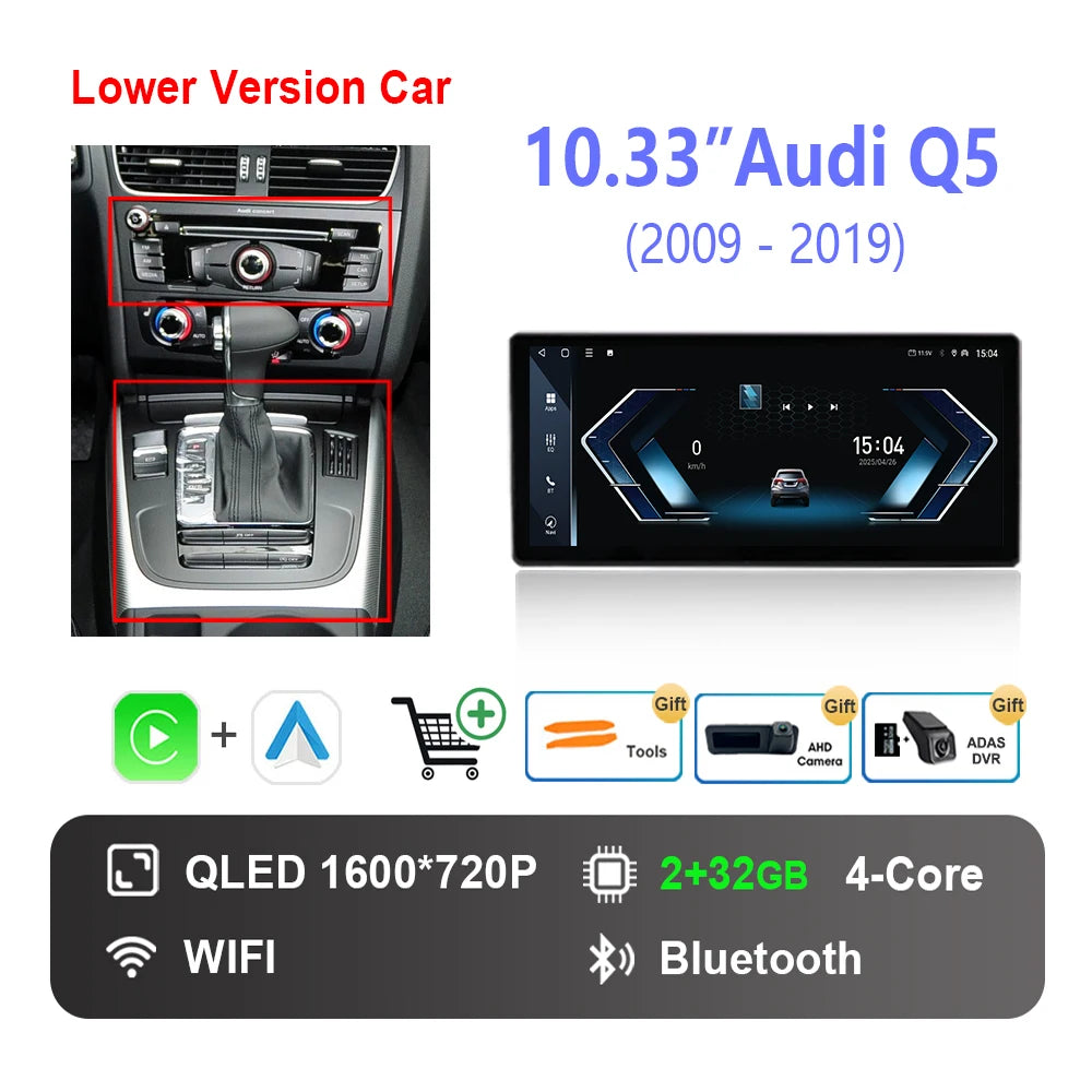 Radio Auto Android 14 Audi Q5 2009-2019 - QLED CarPlay GPS Navigation HD