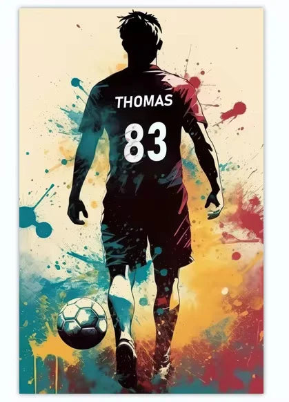 Poster Football Personnalisé Canvas - Nom Numéro Joueur Décoration Soccer