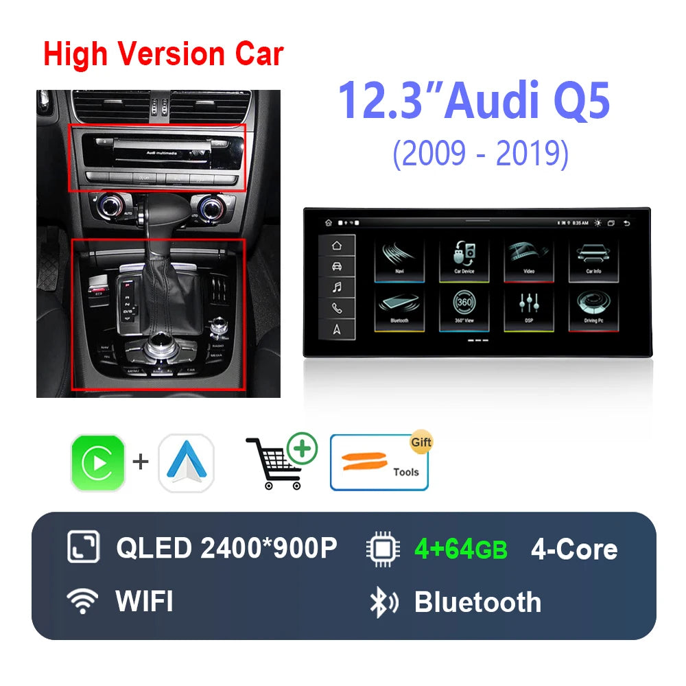 Radio Auto Android 14 Audi Q5 2009-2019 - QLED CarPlay GPS Navigation HD
