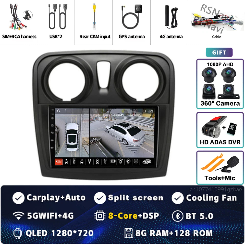 Radio Auto Android 15 Renault Sandero Logan 2 2014-2019 - 2K QLED CarPlay GPS