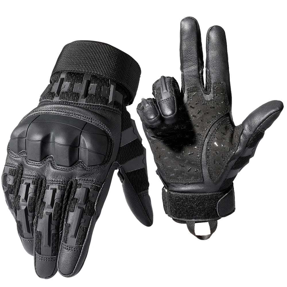 Gants Tactiques Cuir PU Tactiles Doigt Complet - Combat Tir Chasse Airsoft Vélo