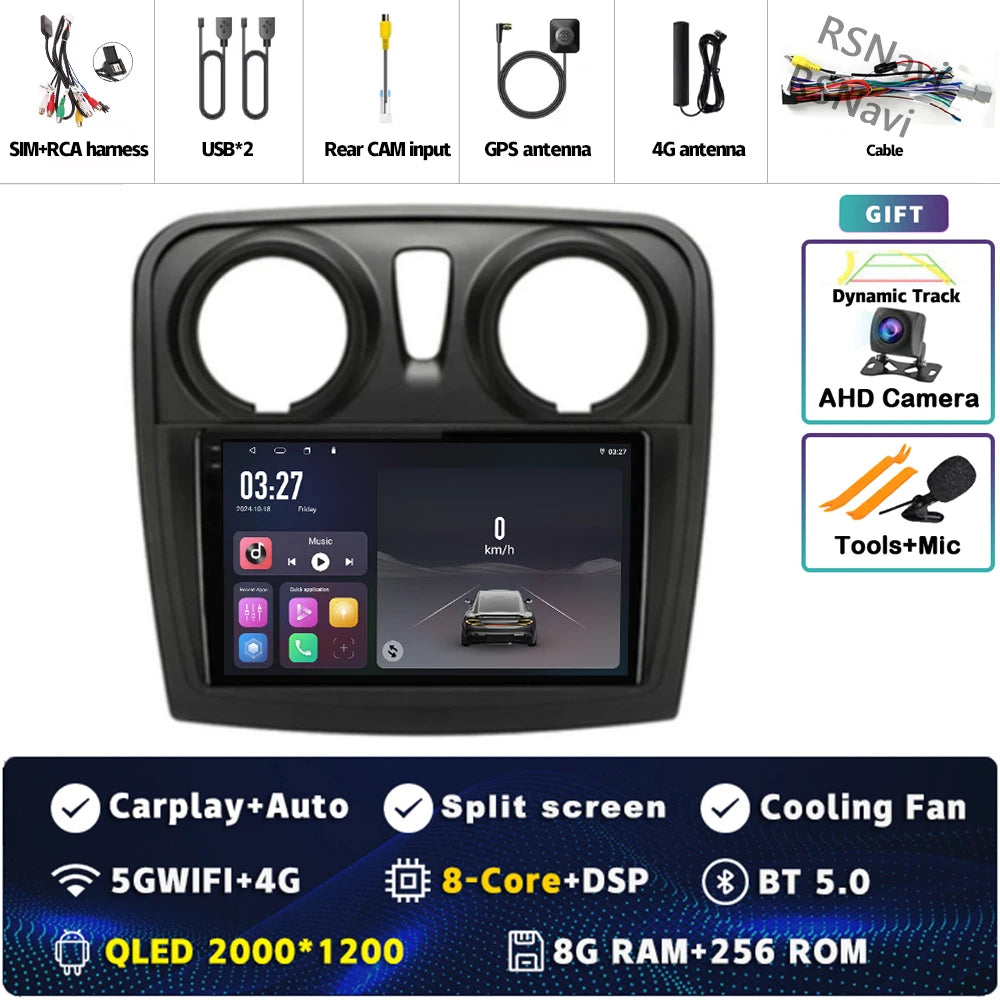 Radio Auto Android 15 Renault Sandero Logan 2 2014-2019 - 2K QLED CarPlay GPS