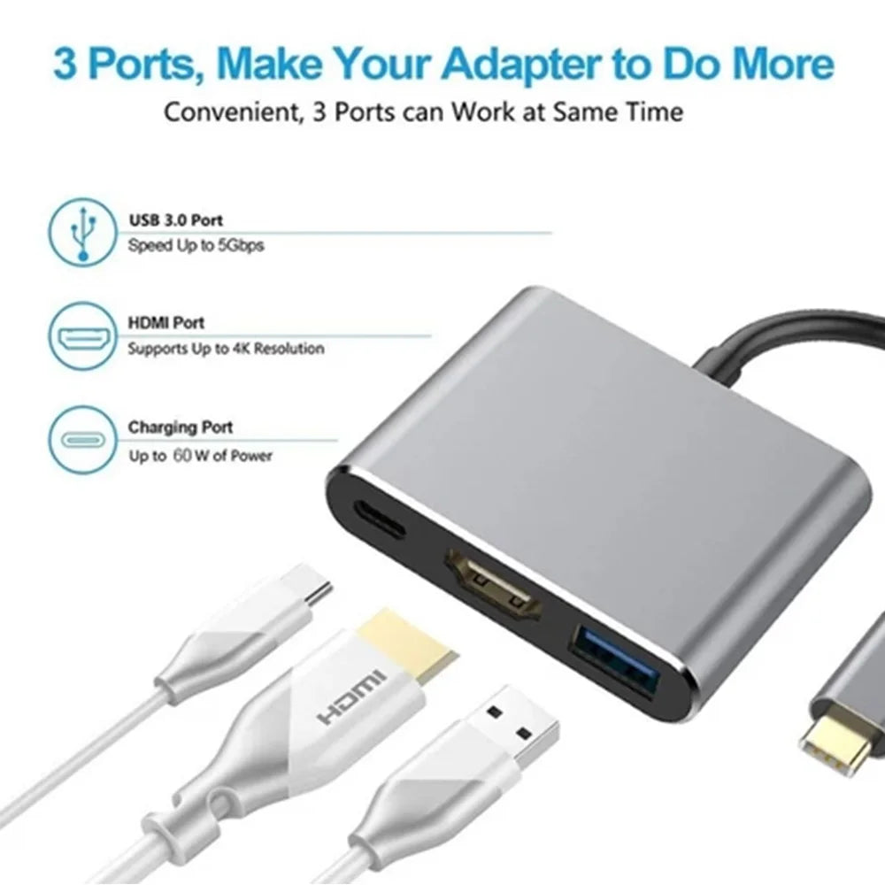 USB C To HDMI Adapter, Type-C OTG Three In One HUB, 4K HDMI And PD Fast Charging USB C to HDMI USB HUB Female Converter
