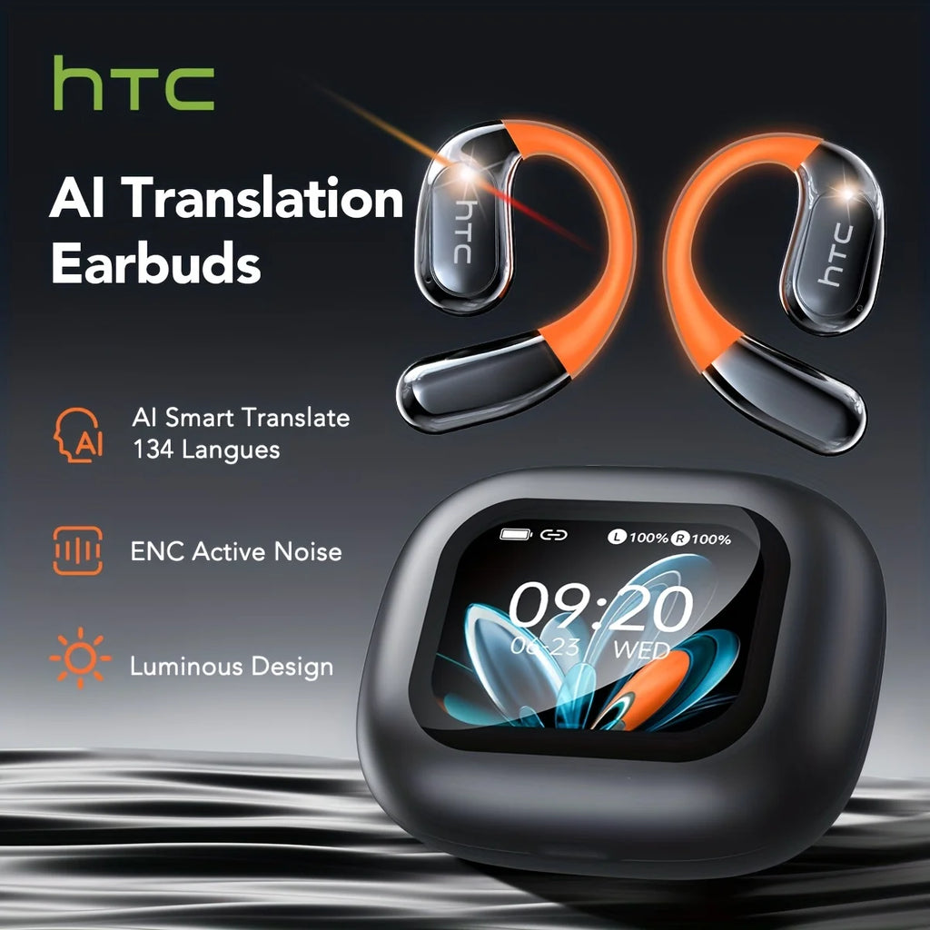 Écouteurs Bluetooth HTC NE27 5.4 - Traducteur IA Écran LCD Réduction Bruit