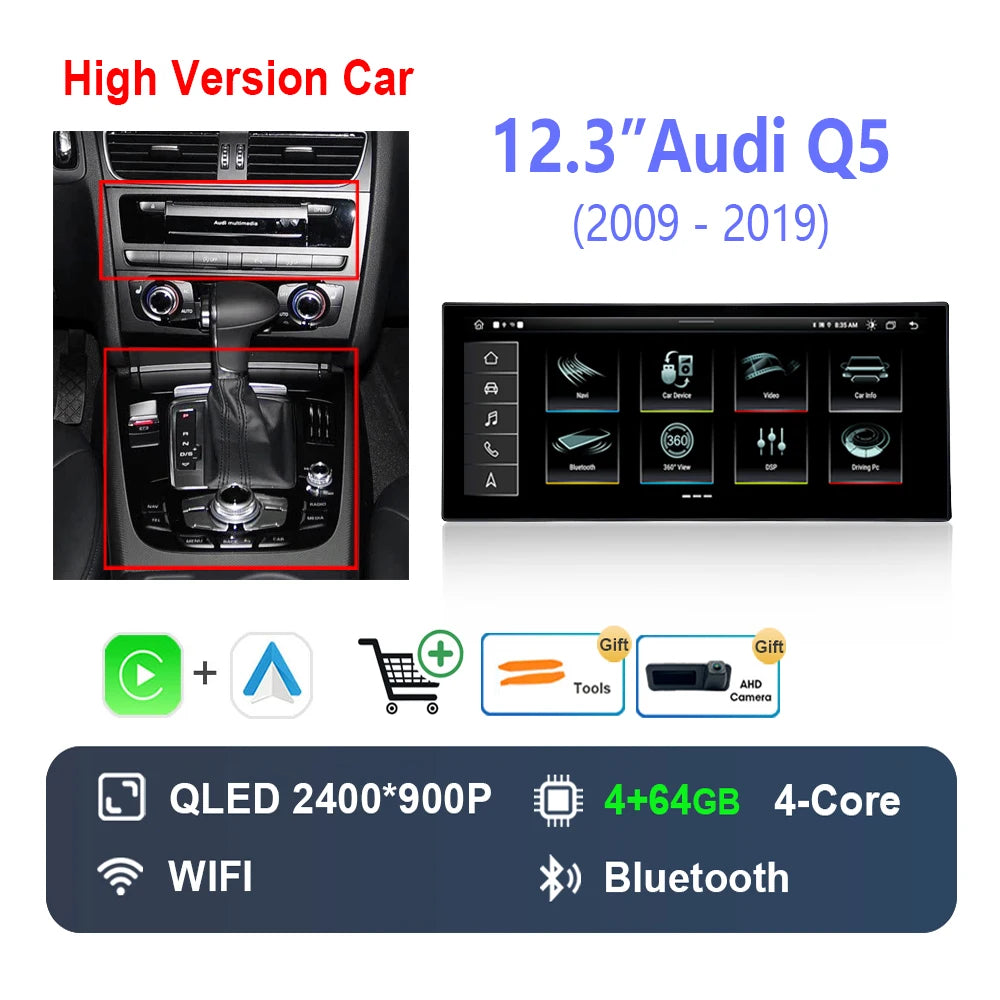 Radio Auto Android 14 Audi Q5 2009-2019 - QLED CarPlay GPS Navigation HD