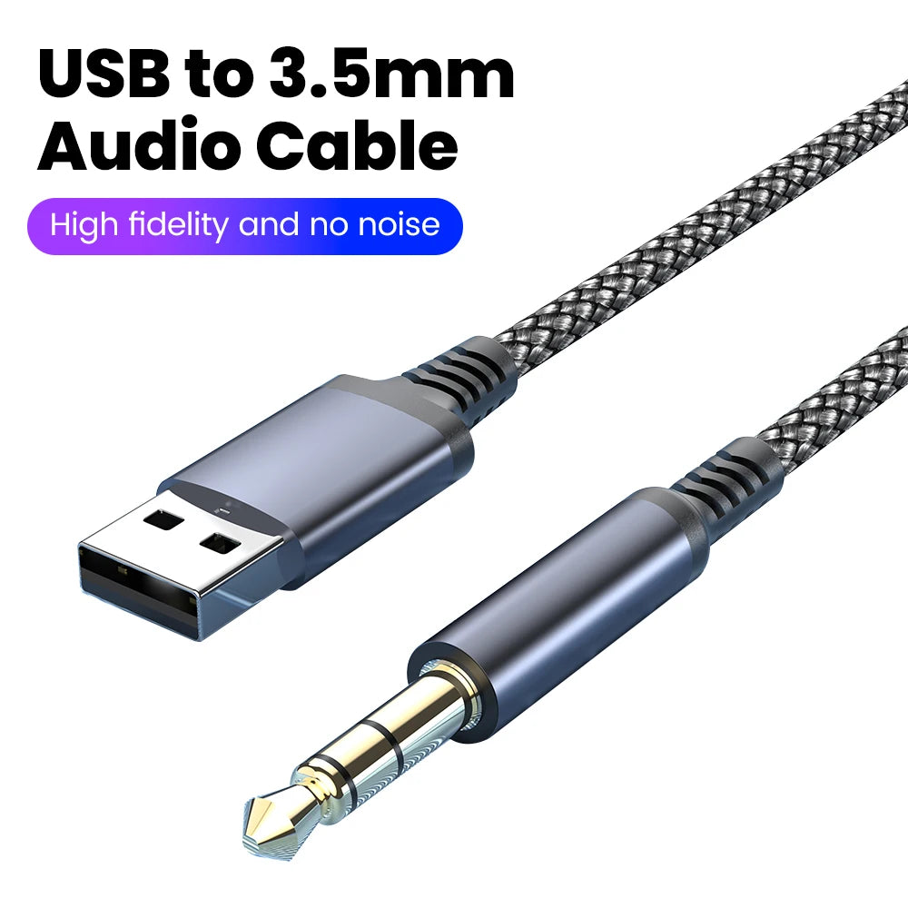 Câble Audio USB-A vers AUX 3.5mm Mâle - Adaptateur Casque Haut-Parleur PC Voiture