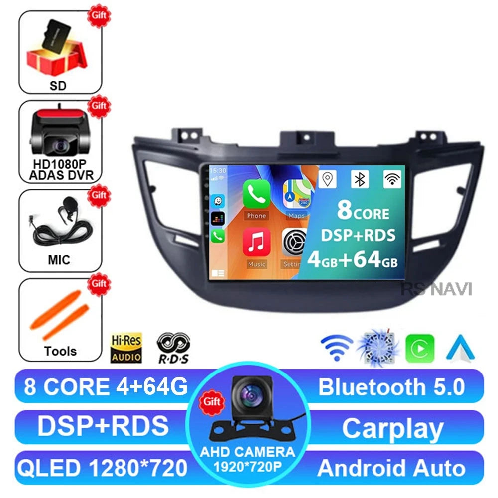 Radio Auto Android 15 Hyundai Tucson IX35 2015-2018 - QLED CarPlay DSP