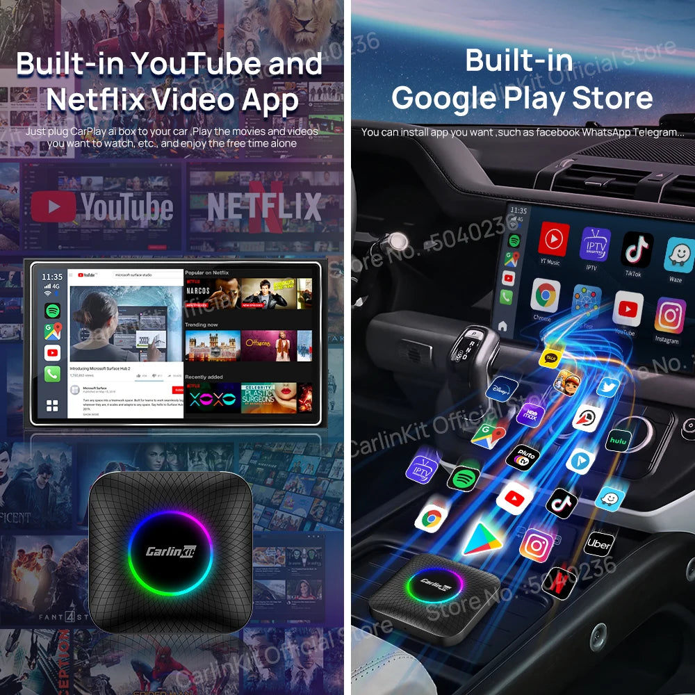 CarlinKit CarPlay AI Box Android 13 - Qualcomm SM6225 Wireless Netflix YouTube
