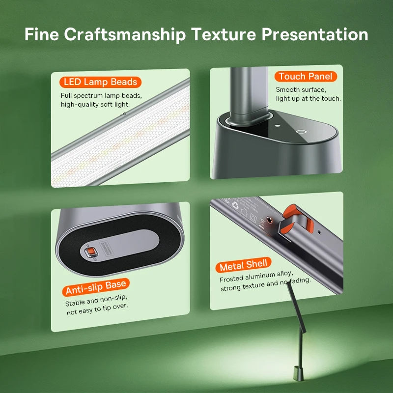 Lampe Bureau Baseus LED 180° Pliable Rechargeable - Gradation Auto Protection Yeux