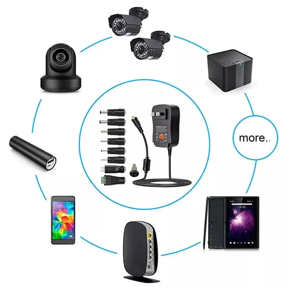 Adaptateur 30W Voltage Ajustable 3V-12V - Chargeur Universel USB 8 Embouts EU/US