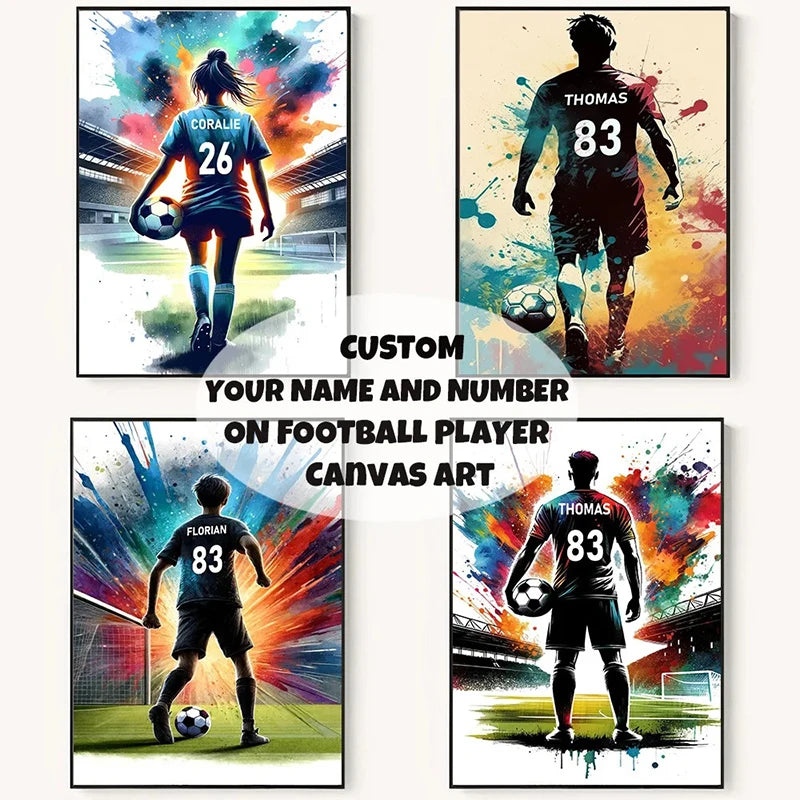 Poster Football Personnalisé Canvas - Nom Numéro Joueur Décoration Soccer