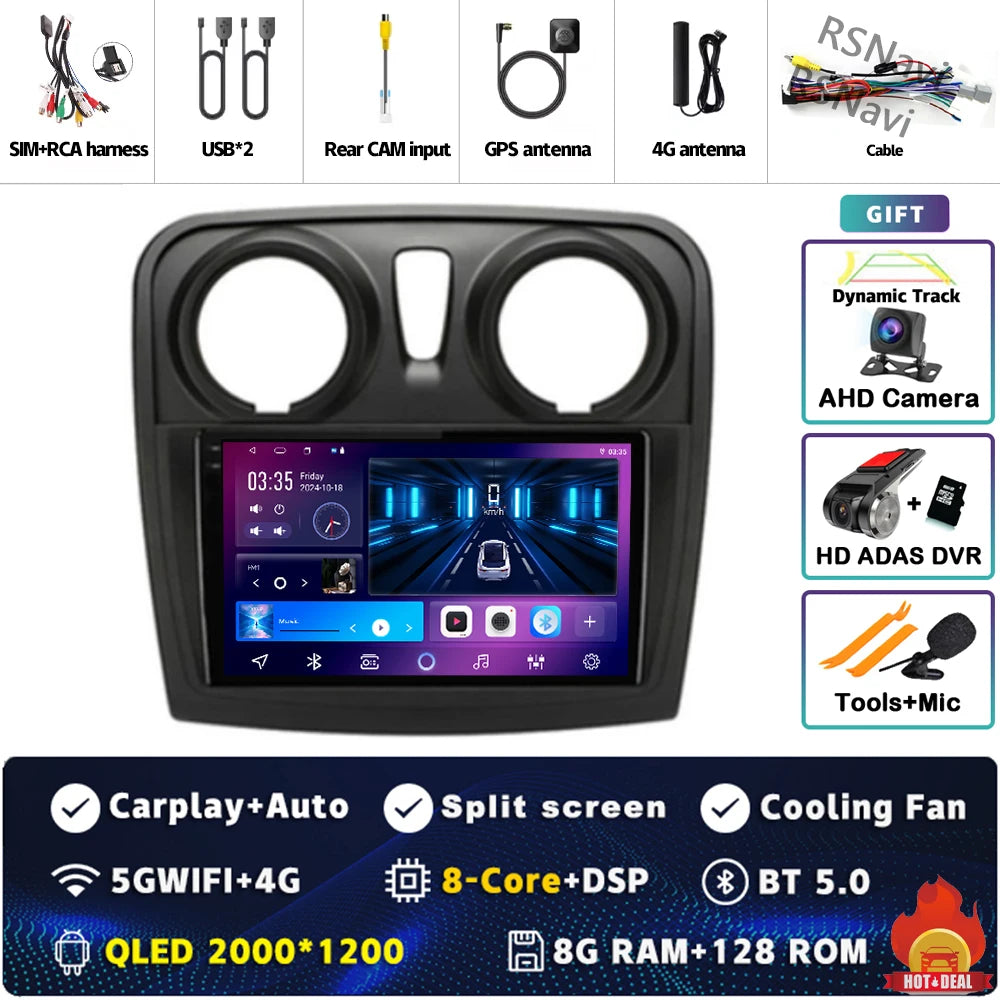Radio Auto Android 15 Renault Sandero Logan 2 2014-2019 - 2K QLED CarPlay GPS