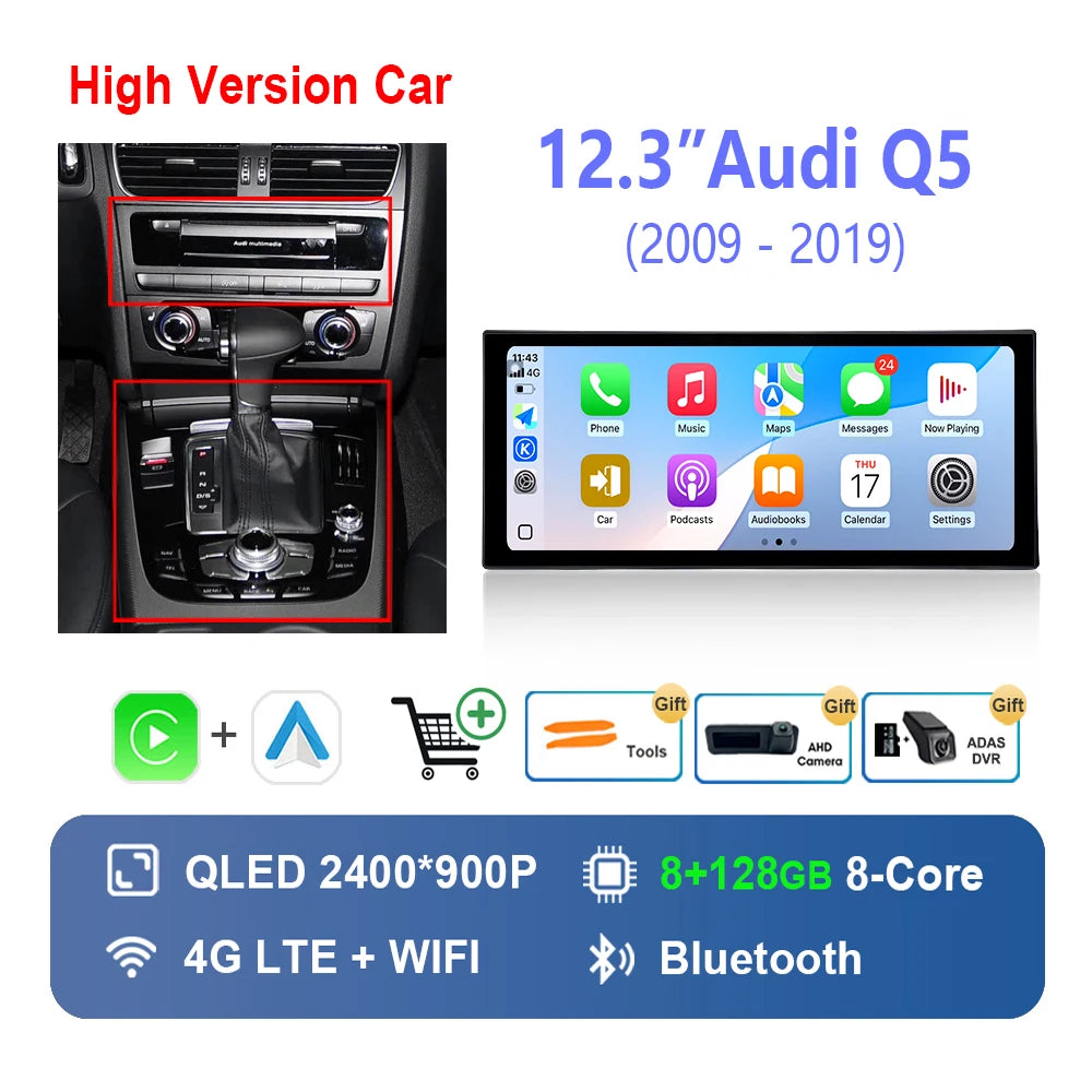 Radio Auto Android 14 Audi Q5 2009-2019 - QLED CarPlay GPS Navigation HD
