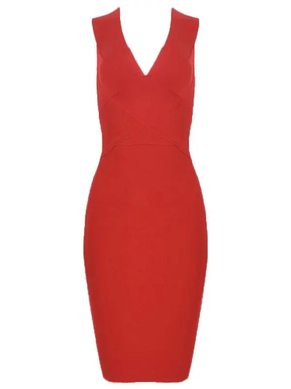 Robe Bandage Rouge Vin Col V"