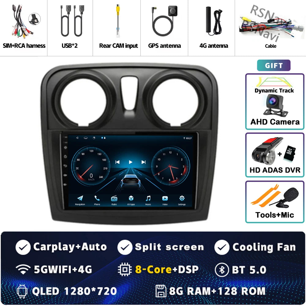 Radio Auto Android 15 Renault Sandero Logan 2 2014-2019 - 2K QLED CarPlay GPS