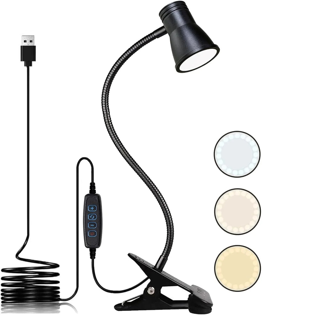Lampe Bureau LED Clip Lecture Luminosité Ajustable - Flexible Étude Nuit