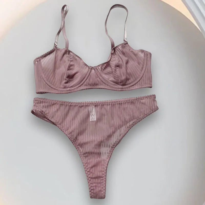 Ensemble Lingerie Sexy Femme - Soutien-Gorge et Culotte en Dentelle Transparente