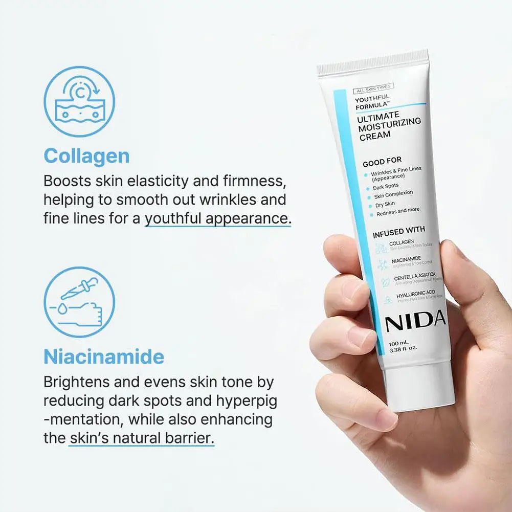 Crème Hydratante NIDA 100ml - Niacinamide Centella Asiatica Acide Hyaluronique Anti-Rides