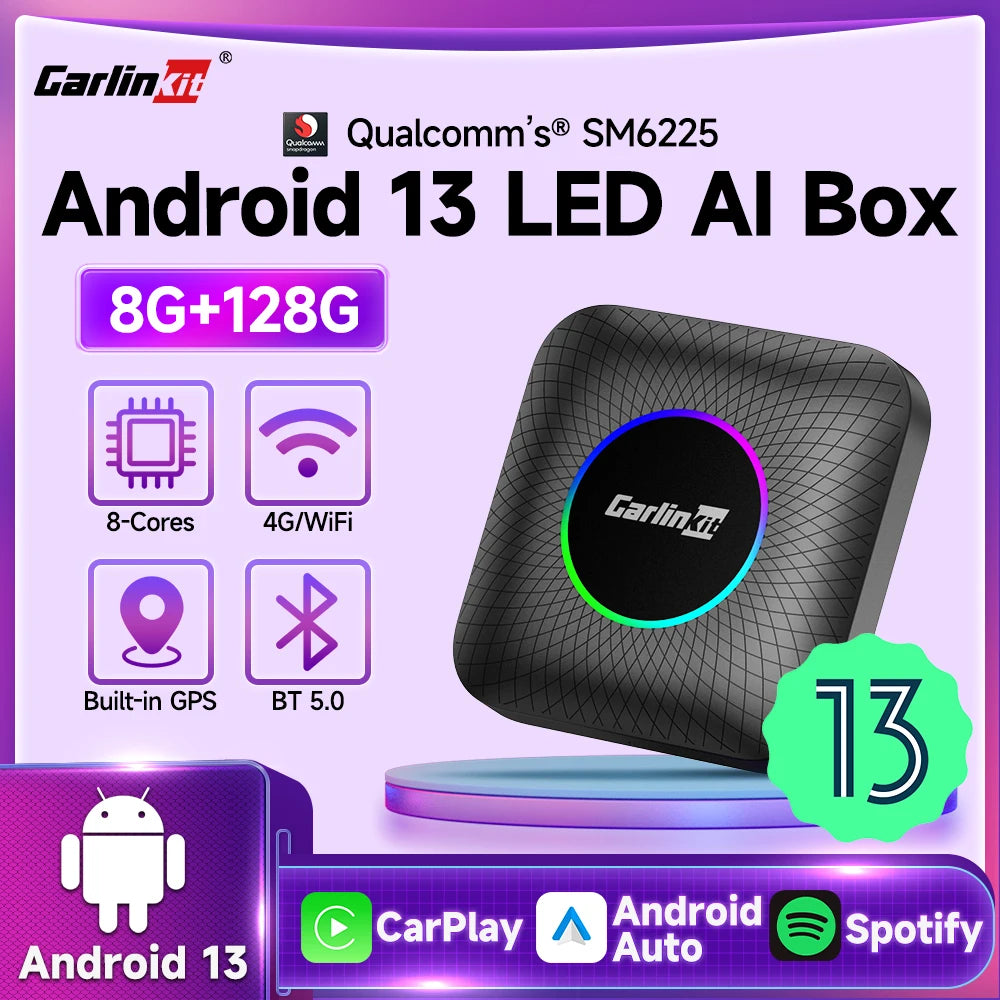 CarlinKit CarPlay AI Box Android 13 - Qualcomm SM6225 Wireless Netflix YouTube
