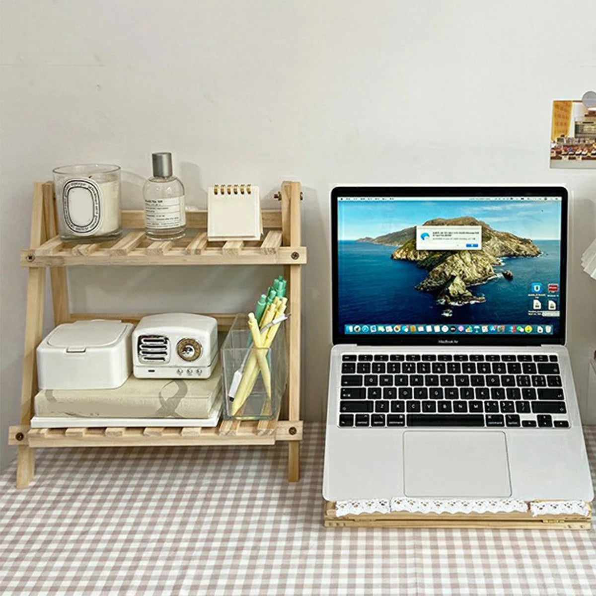 Étagère Bois Double Pliable Coin - Rangement Multifonction Chambre Décoration