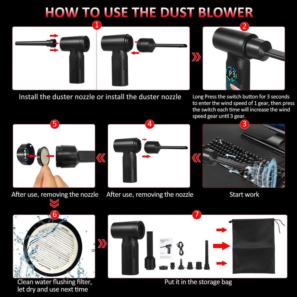 Dépoussiéreur Électrique Air Comprimé 100W - Écran Digital 7500mAh Rechargeable