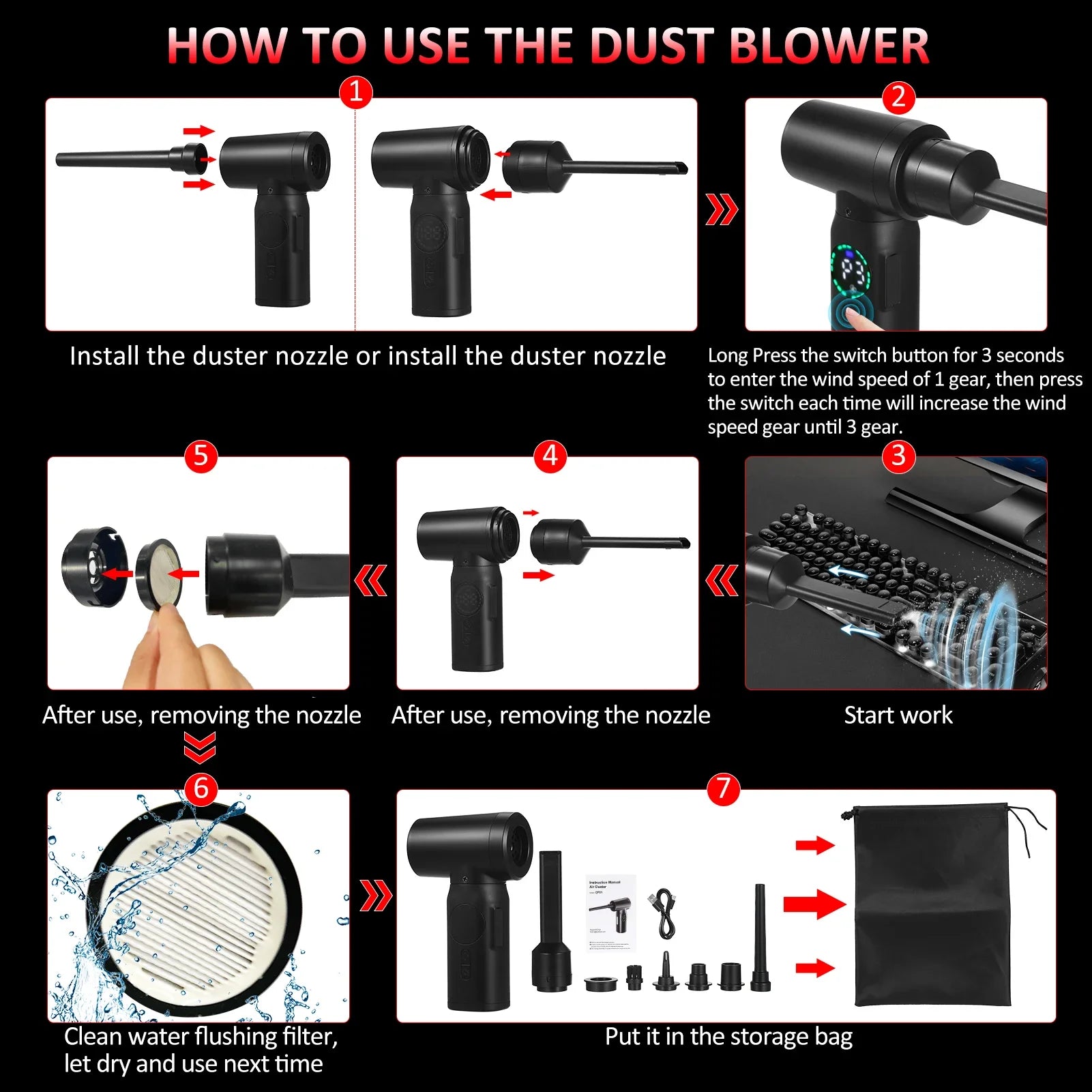 Dépoussiéreur Électrique Air Comprimé 100W - Écran Digital 7500mAh Rechargeable