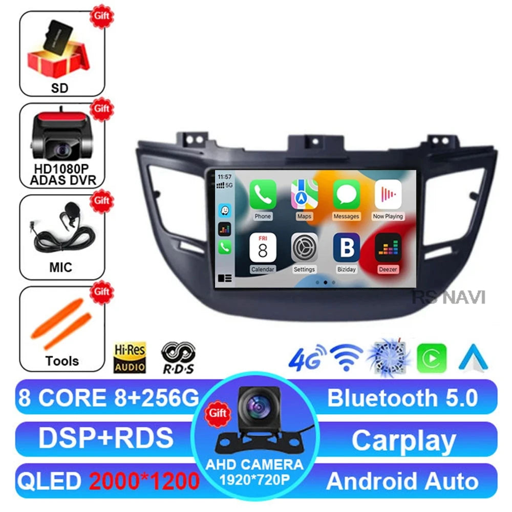 Radio Auto Android 15 Hyundai Tucson IX35 2015-2018 - QLED CarPlay DSP