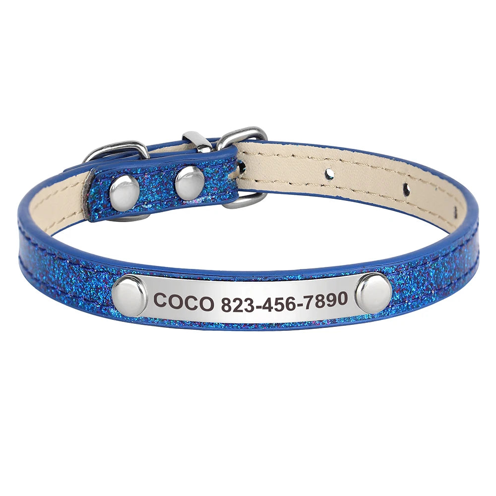 Collier Chat Personnalisé Cuir Gravure Gratuite - ID Chaton Chien Bling