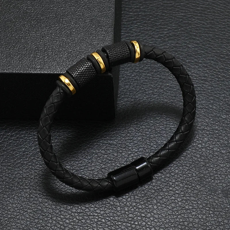 Bracelet Cuir Homme Magnétique Véritable - Jonc Punk Câble Cadeau
