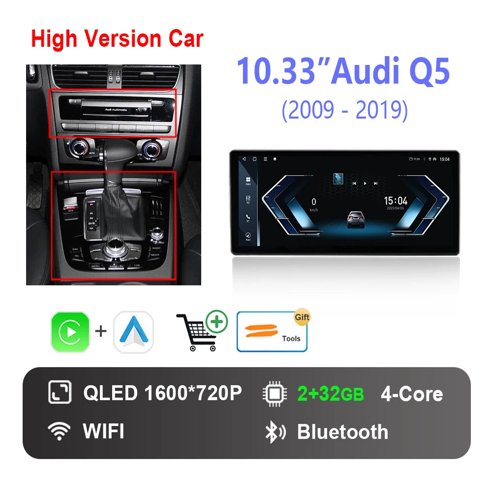 Radio Auto Android 14 Audi Q5 2009-2019 - QLED CarPlay GPS Navigation HD