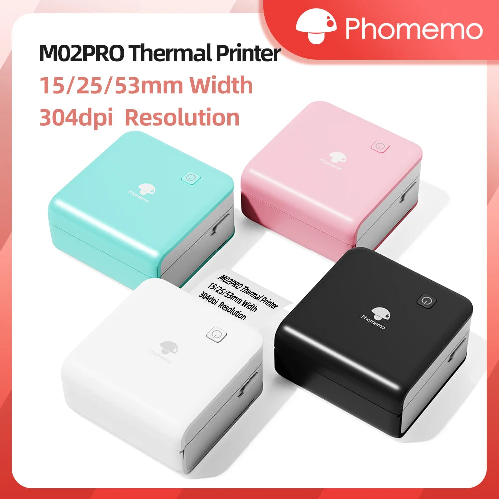 Imprimante Thermique Phomemo M02Pro Mini Portable Sans Fil 300dpi - Étiquettes 15-53mm