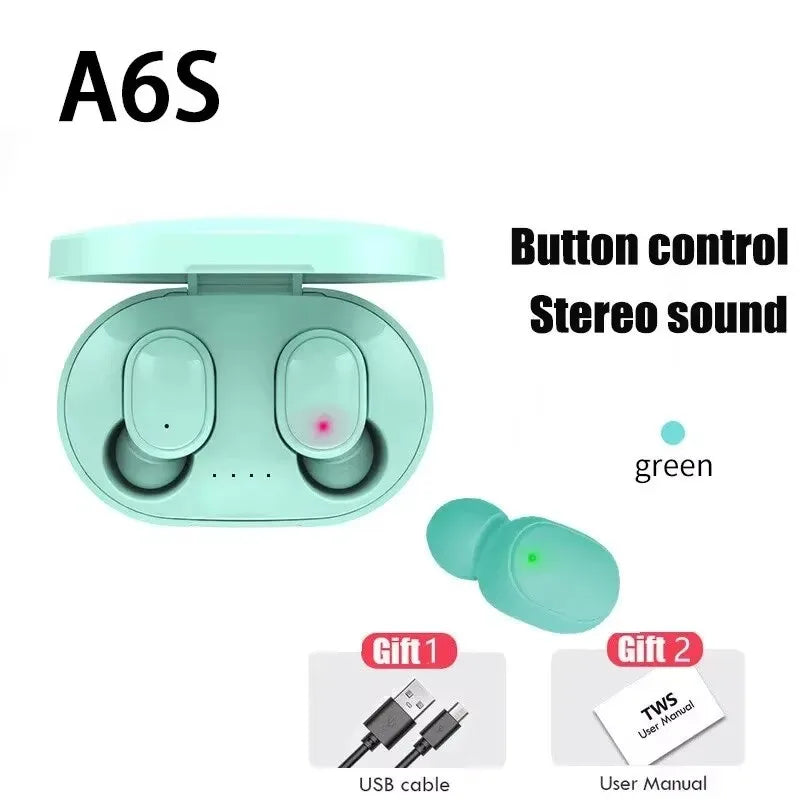 Écouteurs Sans Fil Intra-Auriculaires A6S - Stéréo Imperméables Running / A6S Bluetooth Headset In-ear Macaron 5.0 TWS Earbuds Waterproof