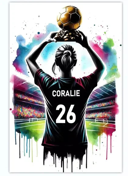 Poster Football Personnalisé Canvas - Nom Numéro Joueur Décoration Soccer