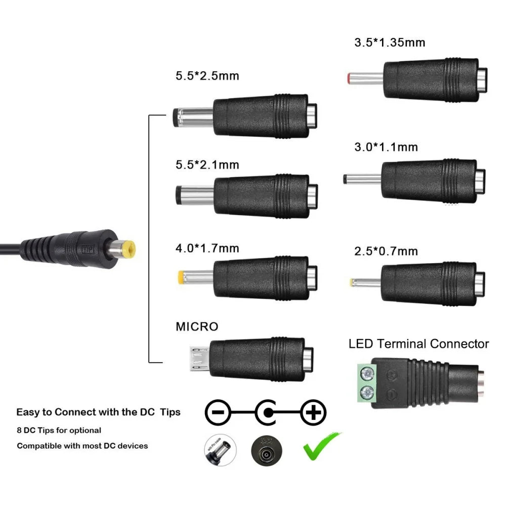 Adaptateur 30W Voltage Ajustable 3V-12V - Chargeur Universel USB 8 Embouts EU/US