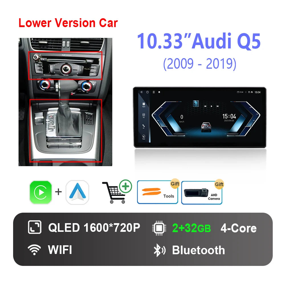 Radio Auto Android 14 Audi Q5 2009-2019 - QLED CarPlay GPS Navigation HD