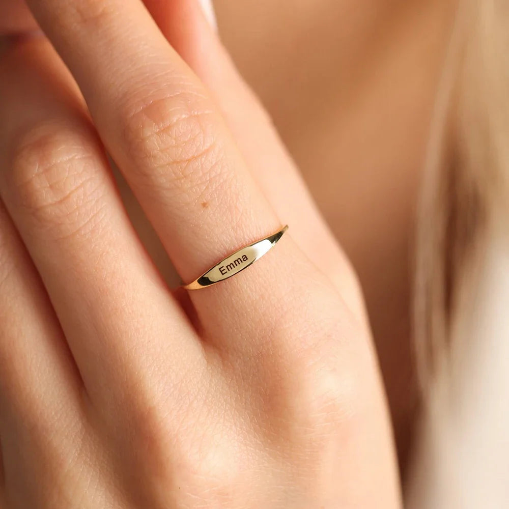 Bague Personnalisée Femme Acier Inoxydable Or - Gravure Nom Date Cadeau Noël