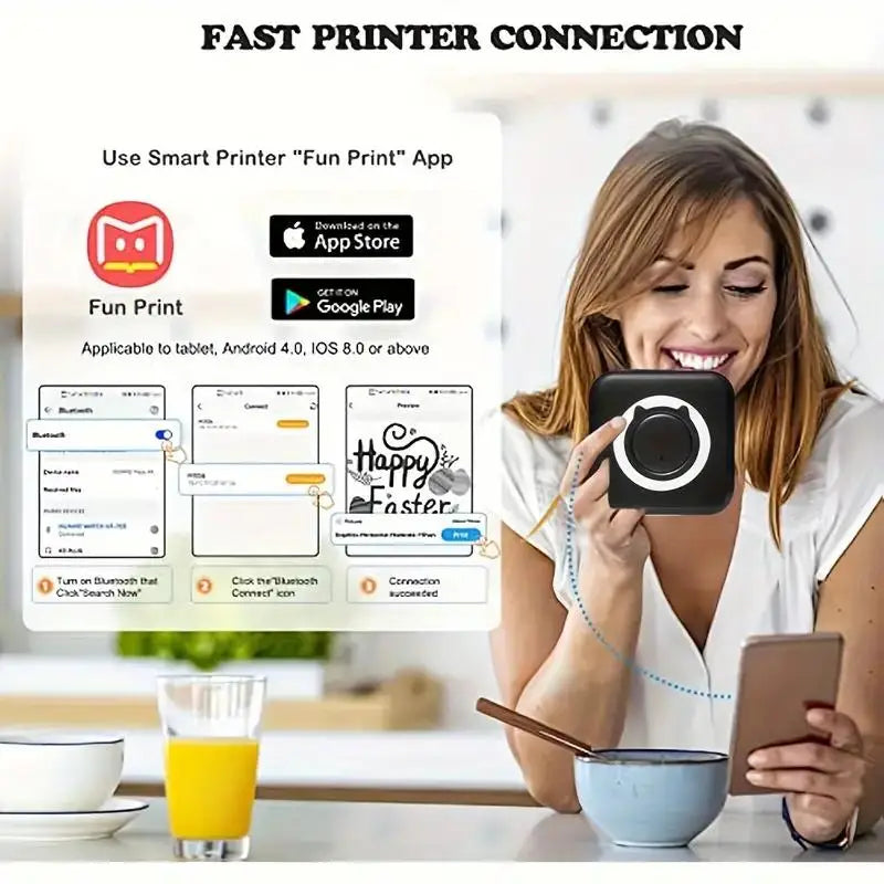 Imprimante Mini Thermique BT 203dpi Sans Fil - Photos Étiquettes Mémo USB