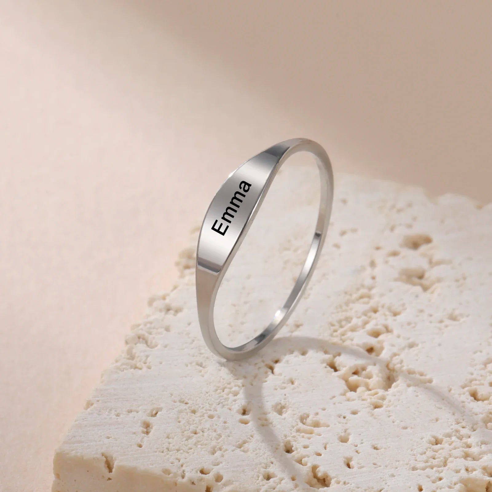 Bague Personnalisée Femme Acier Inoxydable Or - Gravure Nom Date Cadeau Noël