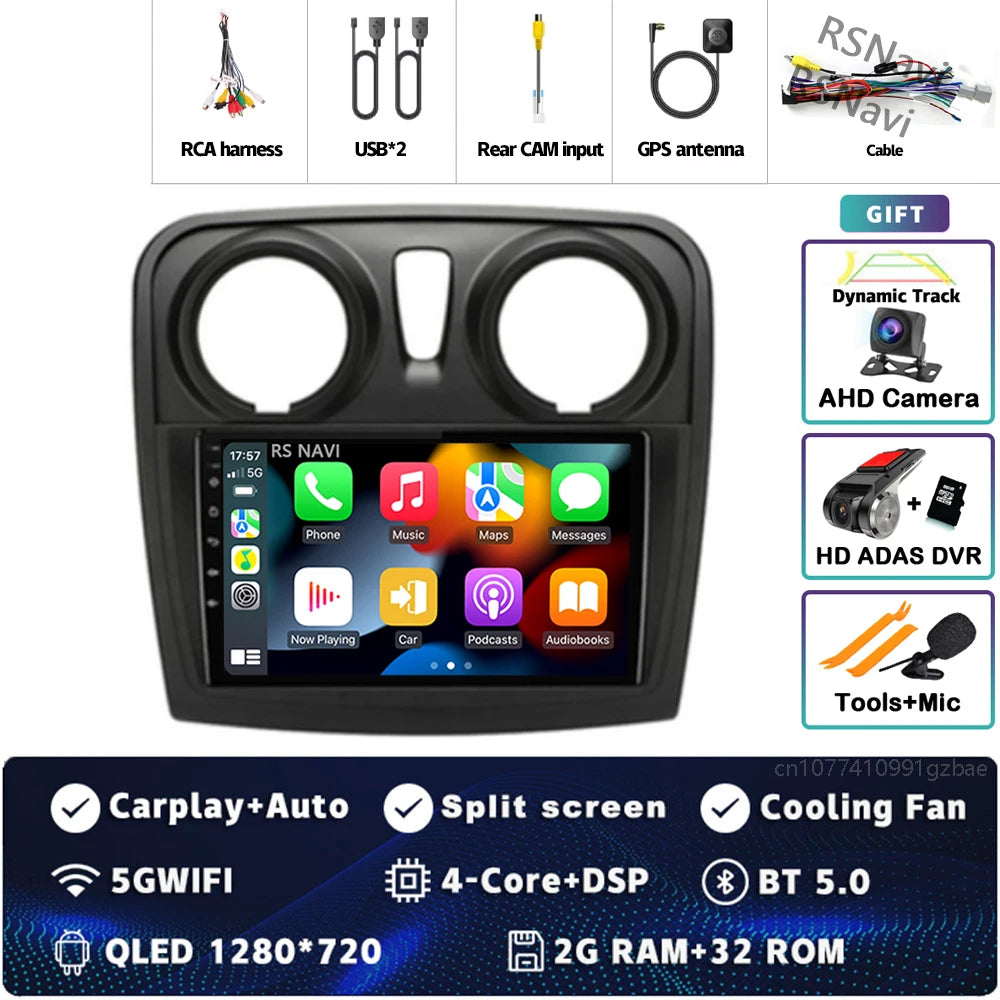 Radio Auto Android 15 Renault Sandero Logan 2 2014-2019 - 2K QLED CarPlay GPS