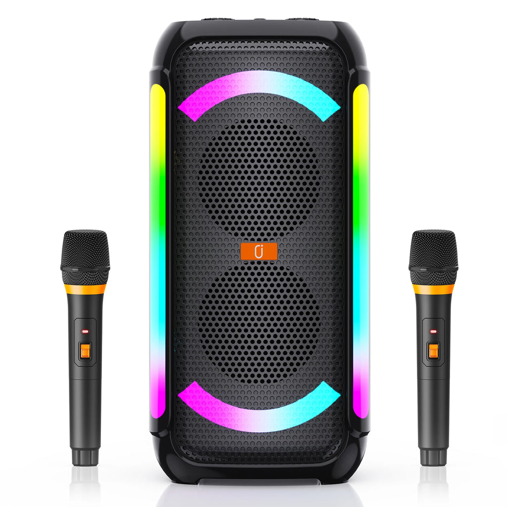 Haut-Parleur Karaoke 2 Micros Sans Fil - Lumières DJ Basses Puissantes