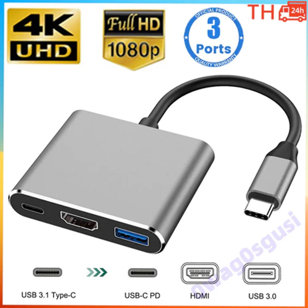 USB C To HDMI Adapter, Type-C OTG Three In One HUB, 4K HDMI And PD Fast Charging USB C to HDMI USB HUB Female Converter